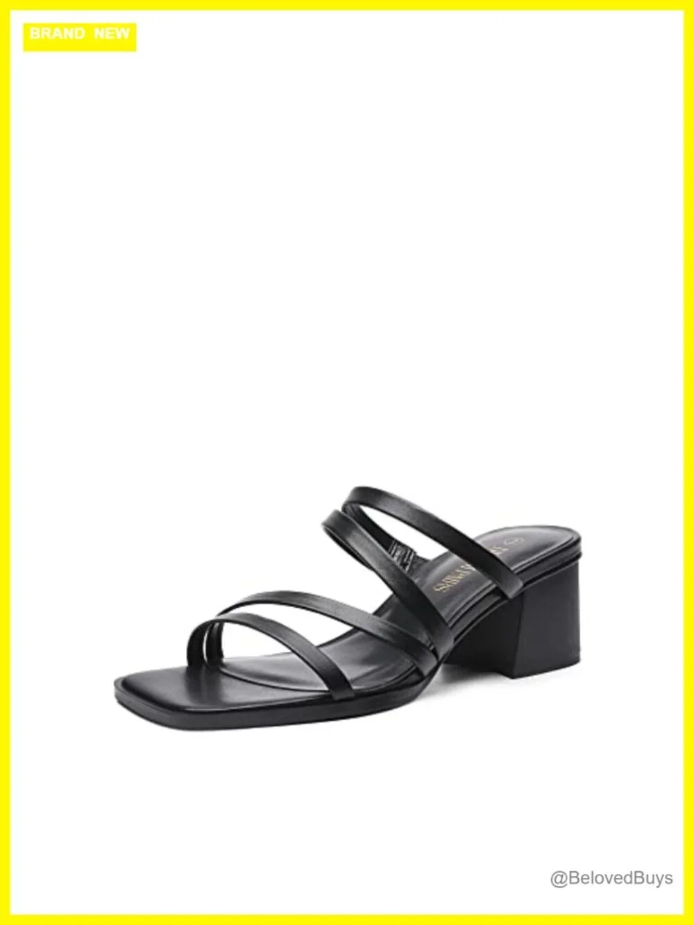 Faux Leather Square Toe Block Heel Sandals